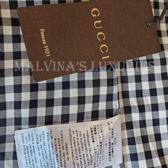 GUCCI SHIRT MENS WHITE BLACK PLAID PRINT COTTON CLASSIC - Picture 7 of 9